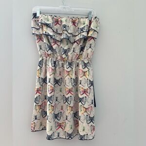 Butterfly Print Strapless Dress